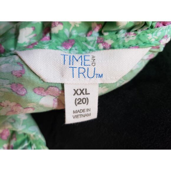 Time and Tru Dress Women Size XXL Green Pink Floral Cotton Ruffle Tiered Casual - Picture 10 of 13